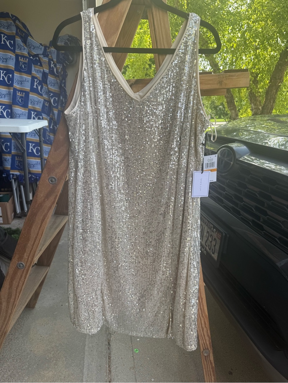 STATE Gold Sequin V-Neck Sleeveless Dress